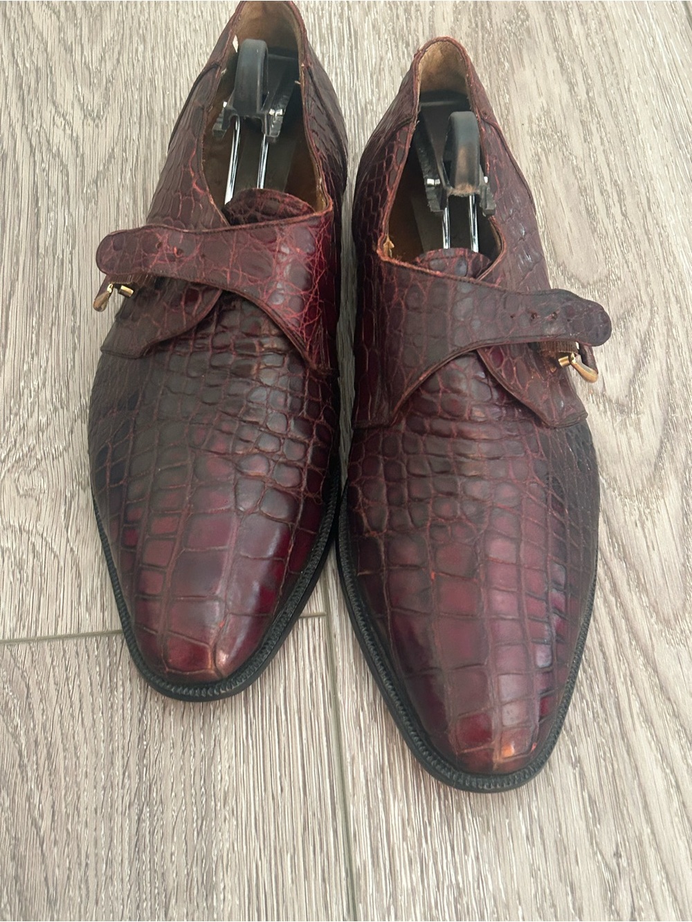 Mezlan Exotic Crocodile Single Monk Strap Loafers Burgundy -Men’s 11 M